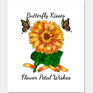 Butterfly Kisses Flower Petal Wishes Orange Posters and Art